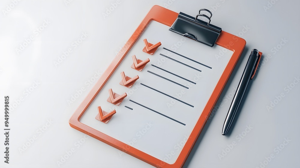 Poster 3d clipboard, checklist symbol. assignment target icon. project task management and effective time p