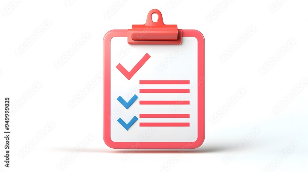 Poster 3d clipboard, checklist symbol. assignment target icon. project task management and effective time p