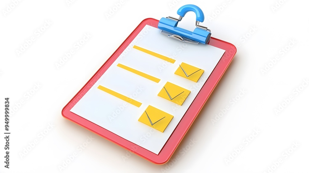 Poster 3d clipboard, checklist symbol. assignment target icon. project task management and effective time p