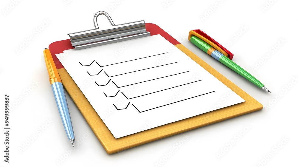 Poster 3d clipboard, checklist symbol. assignment target icon. project task management and effective time p