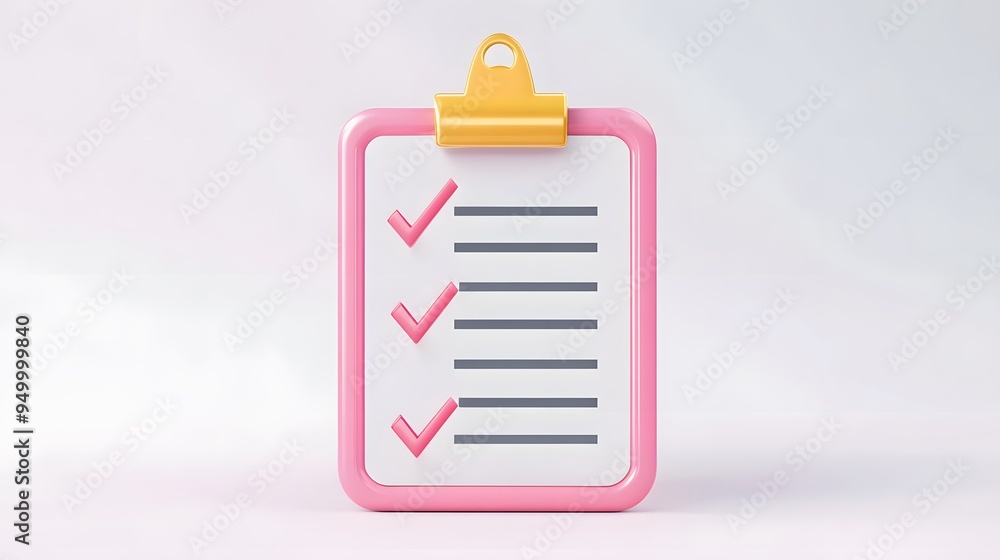 Poster 3d clipboard, checklist symbol. assignment target icon. project task management and effective time p