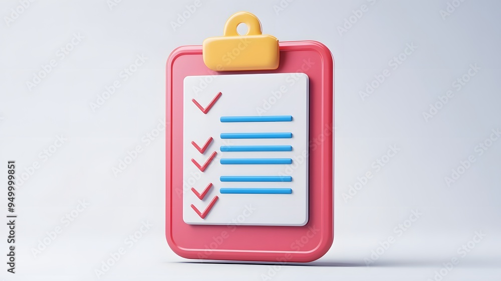 Poster 3d clipboard, checklist symbol. assignment target icon. project task management and effective time p