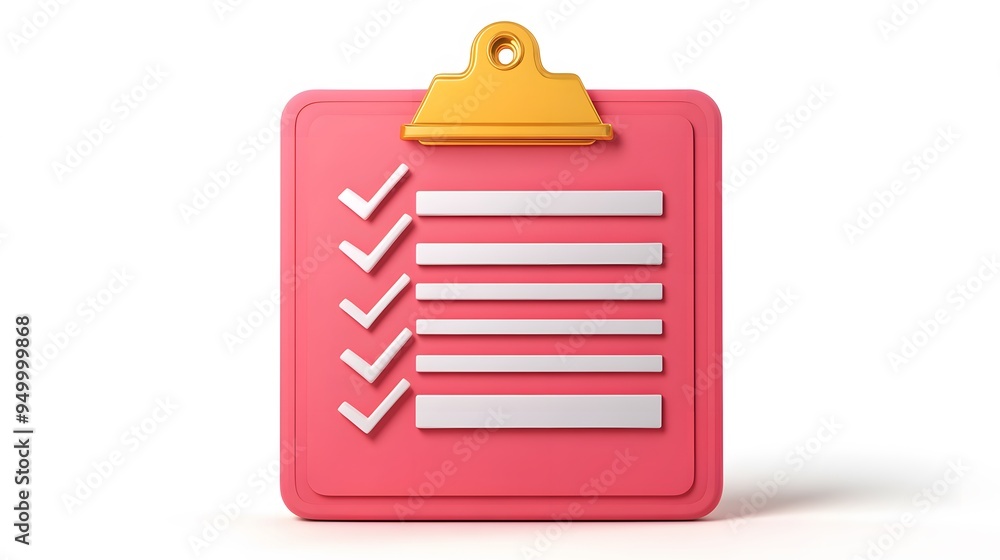 Poster 3d clipboard, checklist symbol. assignment target icon. project task management and effective time p