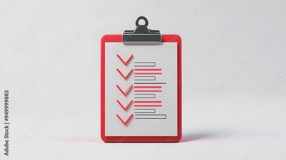 Poster 3d clipboard, checklist symbol. assignment target icon. project task management and effective time p