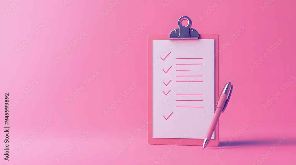 Poster 3d clipboard, checklist symbol. assignment target icon. project task management and effective time p