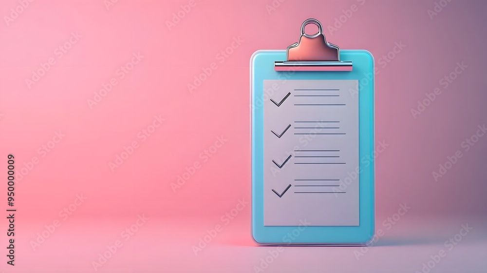 Poster 3d clipboard, checklist symbol. assignment target icon. project task management and effective time p