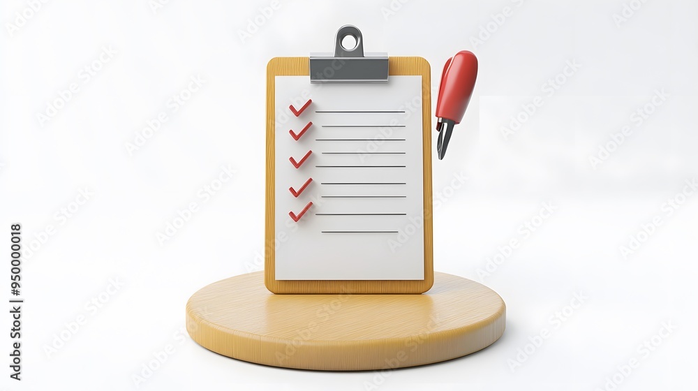 Poster 3d clipboard, checklist symbol. assignment target icon. project task management and effective time p