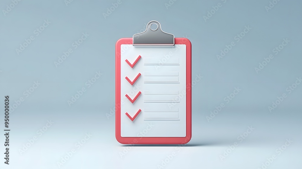 Poster 3d clipboard, checklist symbol. assignment target icon. project task management and effective time p