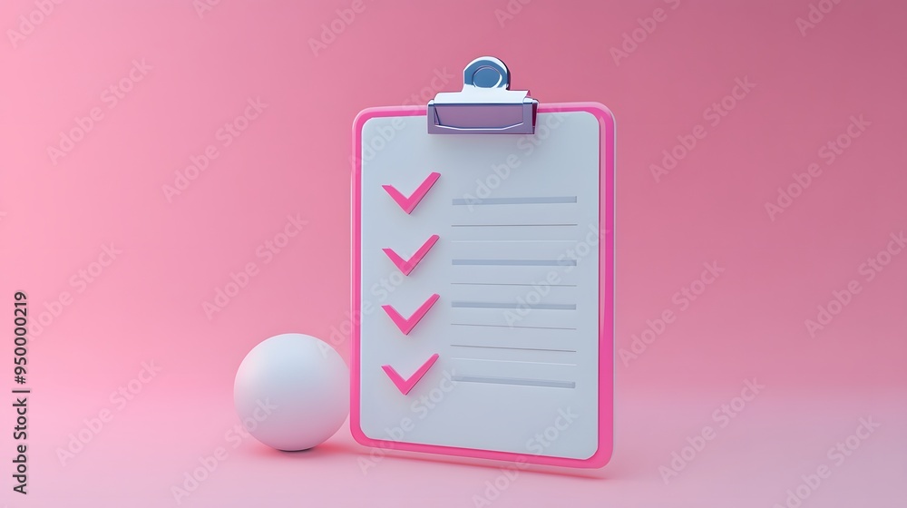 Poster 3d clipboard, checklist symbol. assignment target icon. project task management and effective time p