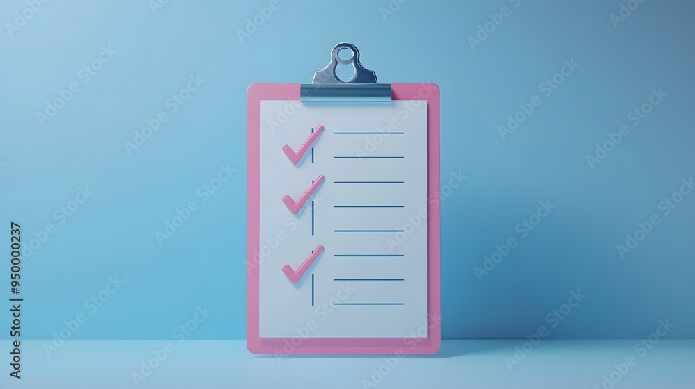 Poster 3d clipboard, checklist symbol. assignment target icon. project task management and effective time p
