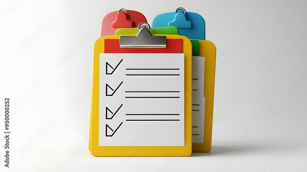 Poster 3d clipboard, checklist symbol. assignment target icon. project task management and effective time p