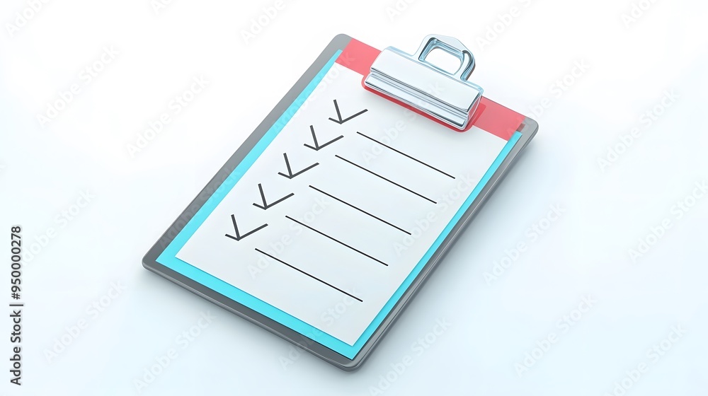 Poster 3d clipboard, checklist symbol. assignment target icon. project task management and effective time p