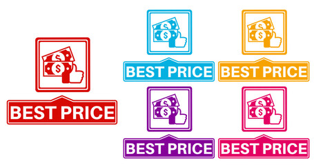 set banner best price icon sign. Good price symbol labels promotional design vector illustration