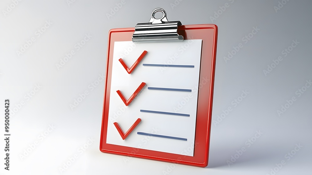 Poster 3d clipboard, checklist symbol. assignment target icon. project task management and effective time p