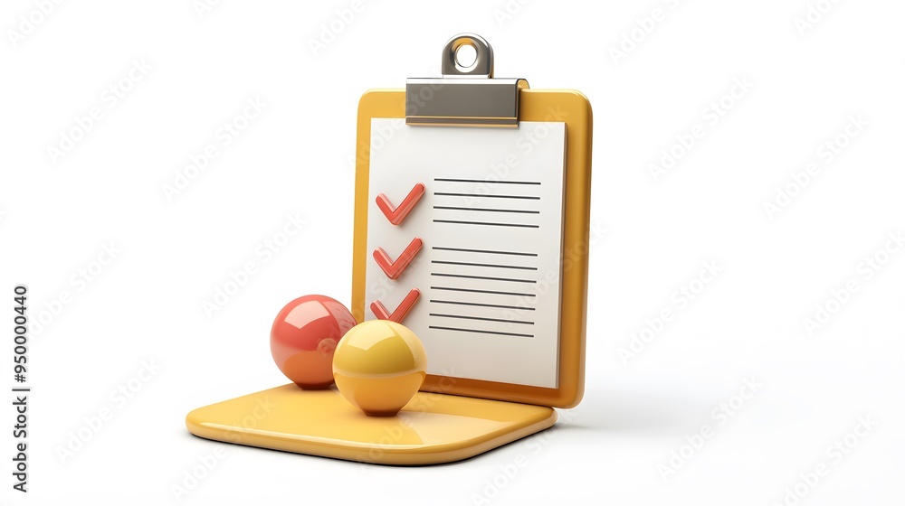 Poster 3d clipboard, checklist symbol. assignment target icon. project task management and effective time p