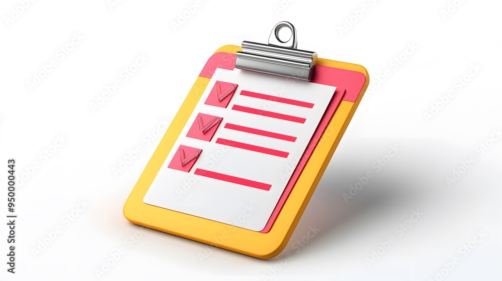 Poster 3d clipboard, checklist symbol. assignment target icon. project task management and effective time p