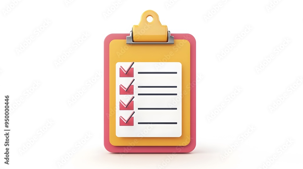 Poster 3d clipboard, checklist symbol. assignment target icon. project task management and effective time p