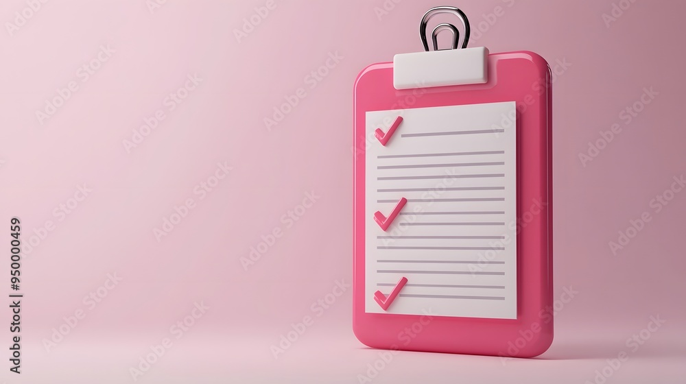 Poster 3d clipboard, checklist symbol. assignment target icon. project task management and effective time p