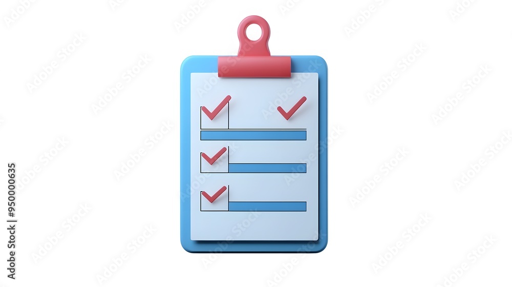 Poster 3d clipboard, checklist symbol. assignment target icon. project task management and effective time p