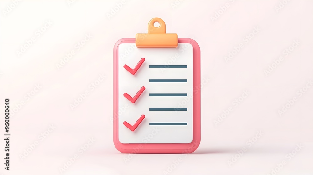 Poster 3d clipboard, checklist symbol. assignment target icon. project task management and effective time p