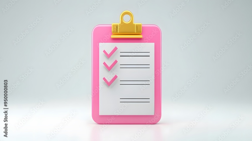 Poster 3d clipboard, checklist symbol. assignment target icon. project task management and effective time p