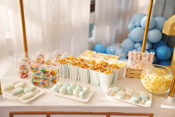 A variety of sweets for the candy bar at the children's party. treats for a children's party.