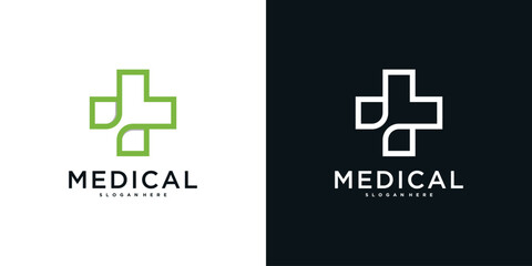 Medical health services symbol logo design. Premium Vector