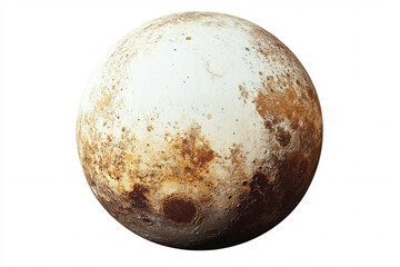 Fototapeta premium high-resolution close-up view of Pluto with its surface displaying brown and white regions representing craters and ice