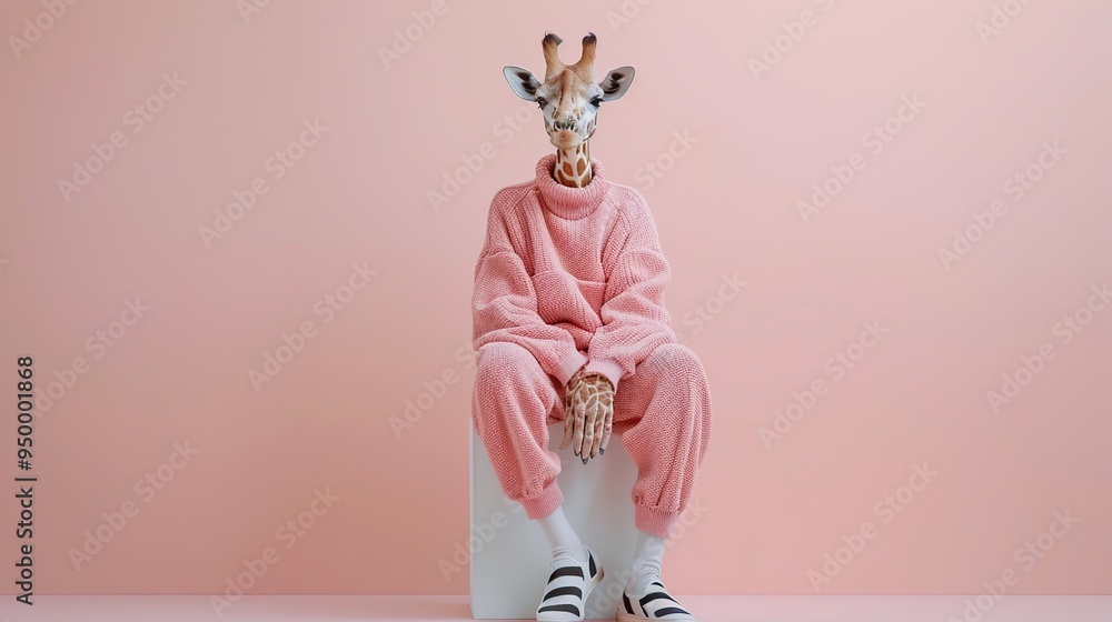 Wall mural Giraffe in Pink Outfit