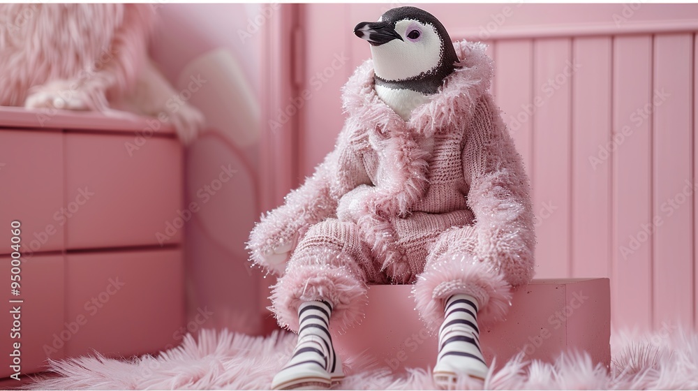 Poster penguin in pink outfit