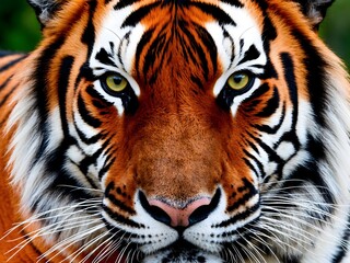 Obraz premium Close-up detail portrait of Sumatran tiger, Panthera tigris sumatrae, rare tiger subspecies that inhabits the Indonesian island of Sumatra.