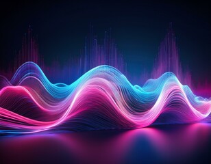 Soundwave with pink and blue colors on dark background, futuristic concept.