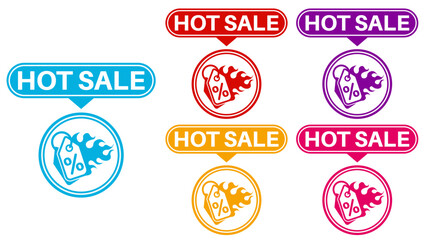set collections trendy colorful hot sale icon. price offer label fire flame symbol template design  vector illustration