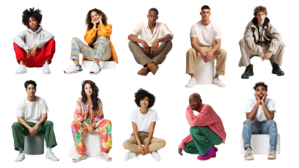 PNG diverse people sitting design element set, transparent background