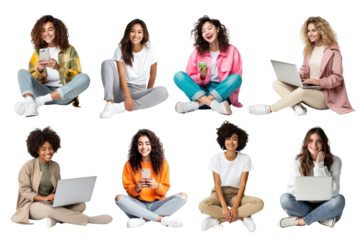 PNG diverse woman sitting design element set, transparent background