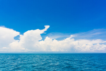 Blue sky with fluffy cloud in sea background