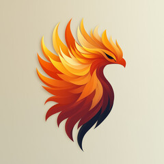Fototapeta premium Elegant Phoenix Head With Fiery Feather Layers On A Beige Background