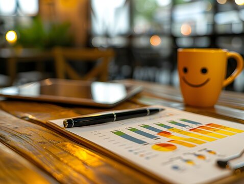 Sentiment Analysis Visualization with Bar Charts and Customer Review Data on Desk - Powered by Adobe