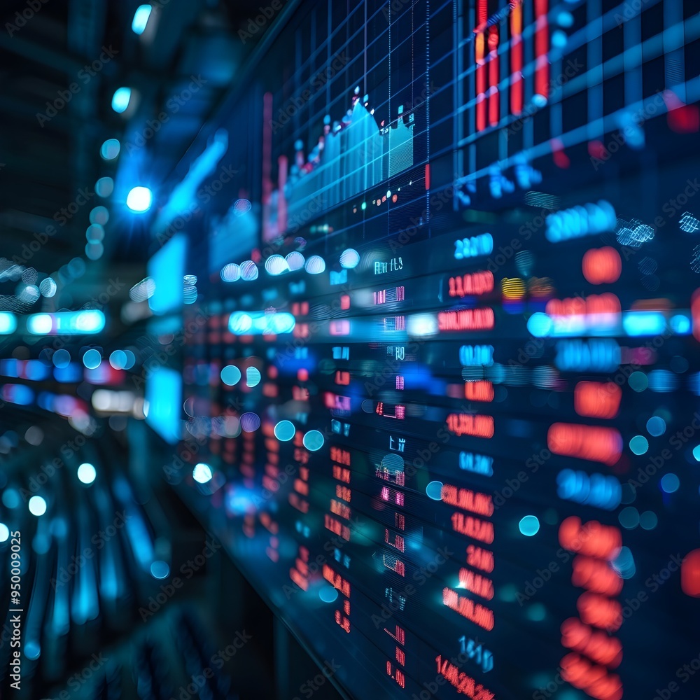 Poster dynamic real time digital data visualization of live sentiment analysis on market trends and fluctua