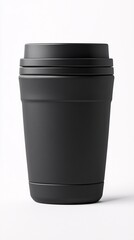 Travel tumbler mockup with a matte black finish soft-touch surface and ergonomic design