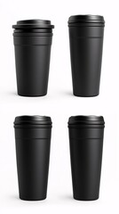 Travel tumbler mockup with a matte black finish soft-touch surface and ergonomic design