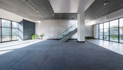 This is the interior of a modern office or lobby place with stairs and concrete walls in white
