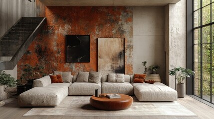 Mid-century modern furniture in a contemporary loft