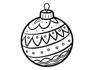 Obraz premium Black and white outline illustration of Christmas ornament with patterns. Isolated on white background. Concept of holiday decoration, festive design, seasonal coloring, Christmas craft template