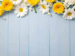 Obraz premium Bunch of flowers on a blue wooden background