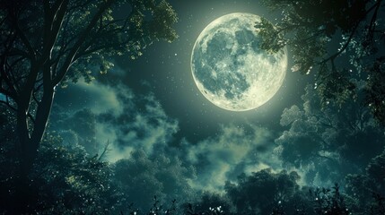 Fototapeta premium Full moon illuminating a mystical forest.