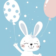 Obraz premium Cute Bunny with Balloons.