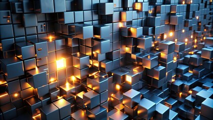 Abstract dark background with glowing blocks in a render , Abstract, dark, background, blocks, glow,render,geometric, modern