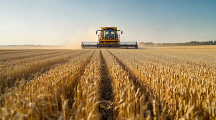 Obraz premium harvest Wheat Time : Combine Harvester in Ripe Wheat Field during wheat crop Harvest, moisson, , Agriculture 