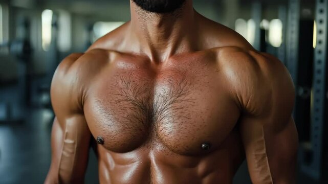 Bodybuilder showcasing impressive muscle definition during intense workout session in a gym environment